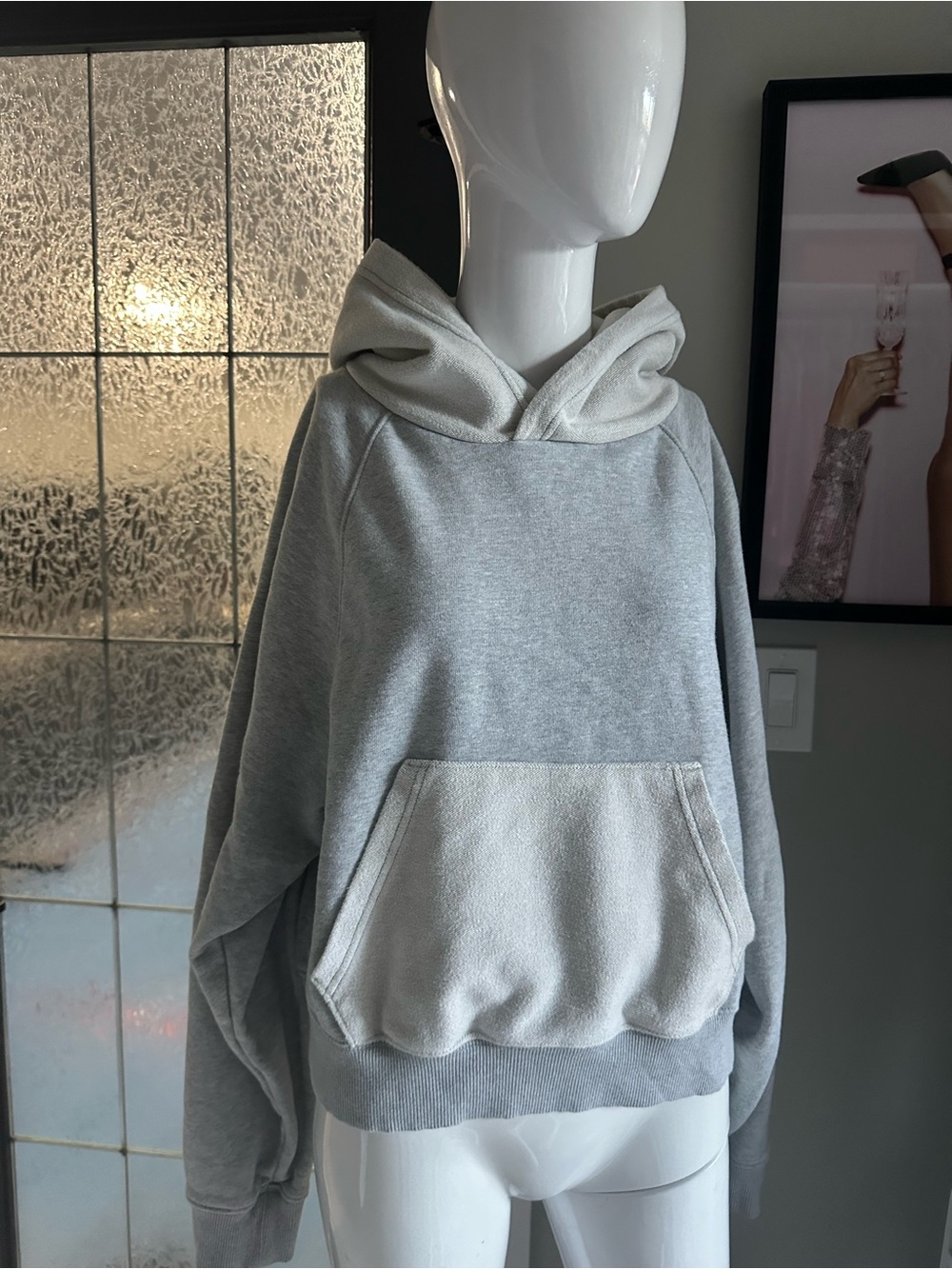 Aerie Grey Mixed-Fabric Pullover Hoodie – Size Medium